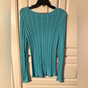 Croft and Barrow size medium aqua teal cable 100% cotton longsleeved sweater